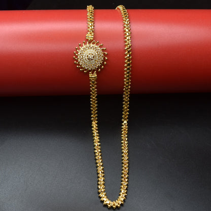 "Gleaming Elegance: Elevate Your Style with Gold-Plated Traditional AD Stone Mugappu Saradu Chain for Women"