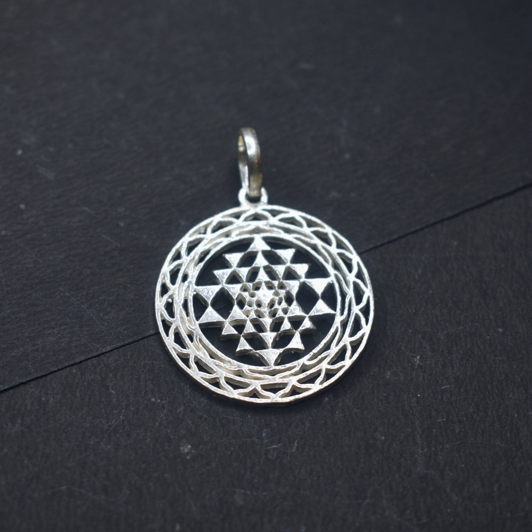 Silver Sri Yantra Pendant - Sacred Geometry Jewelry for Prosperity & Abundance