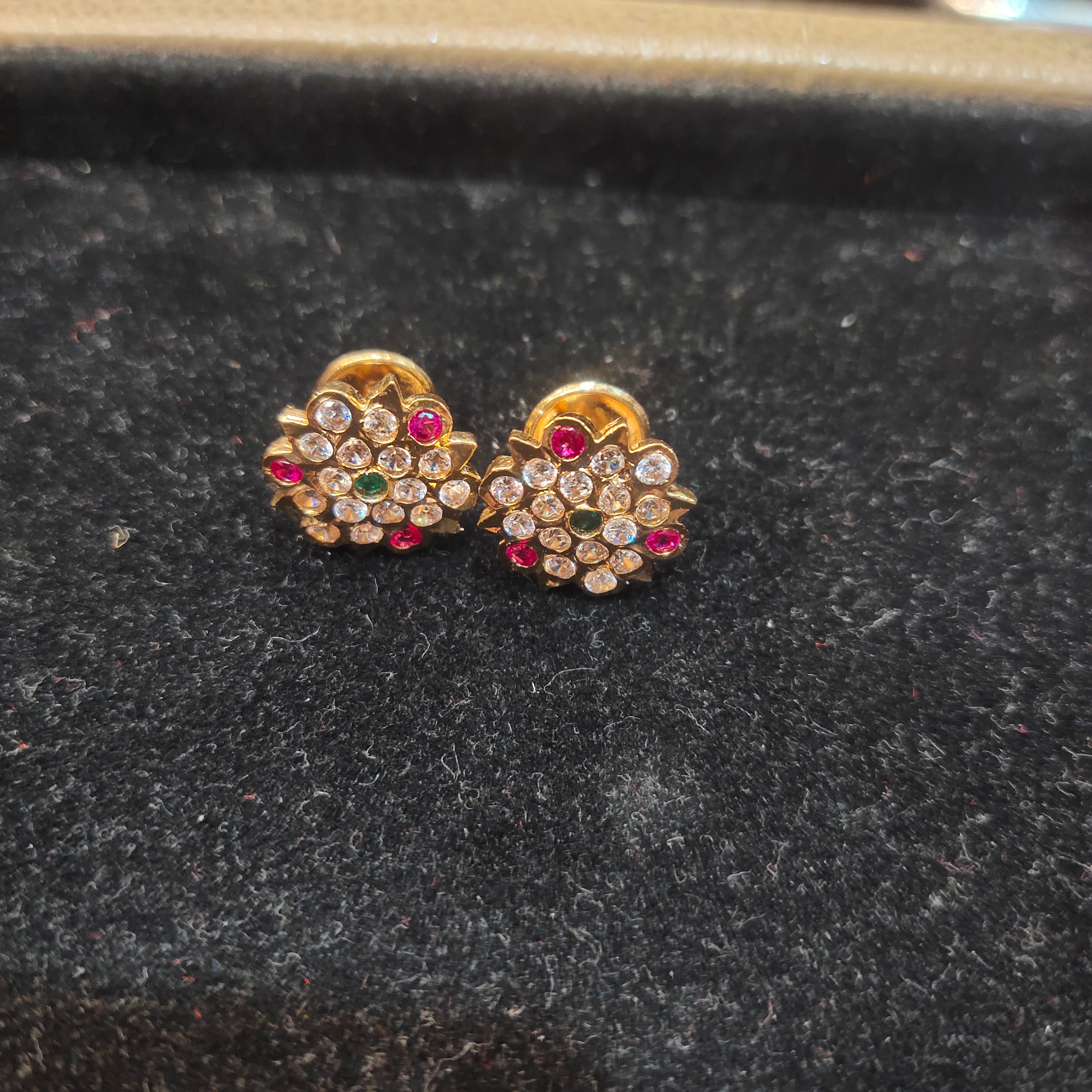 Panchaloha Kammalu Studs with CZ Stones - Floral Temple Jewelry Earrings