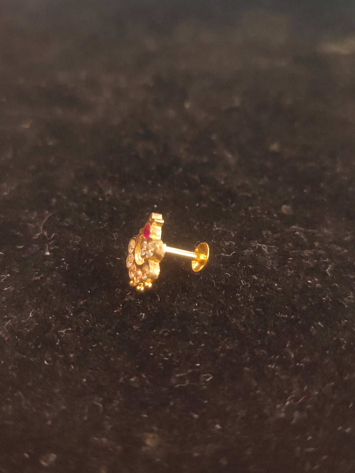 CZ Nose Pin with Ruby Accent | 18K Gold