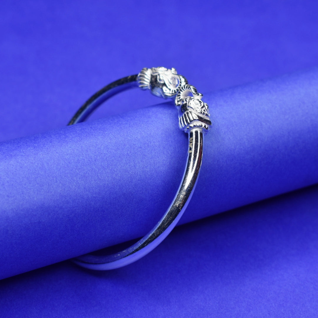 Majestic Silver Elephant Face Kada for Men - Traditional Indian Bracelet
