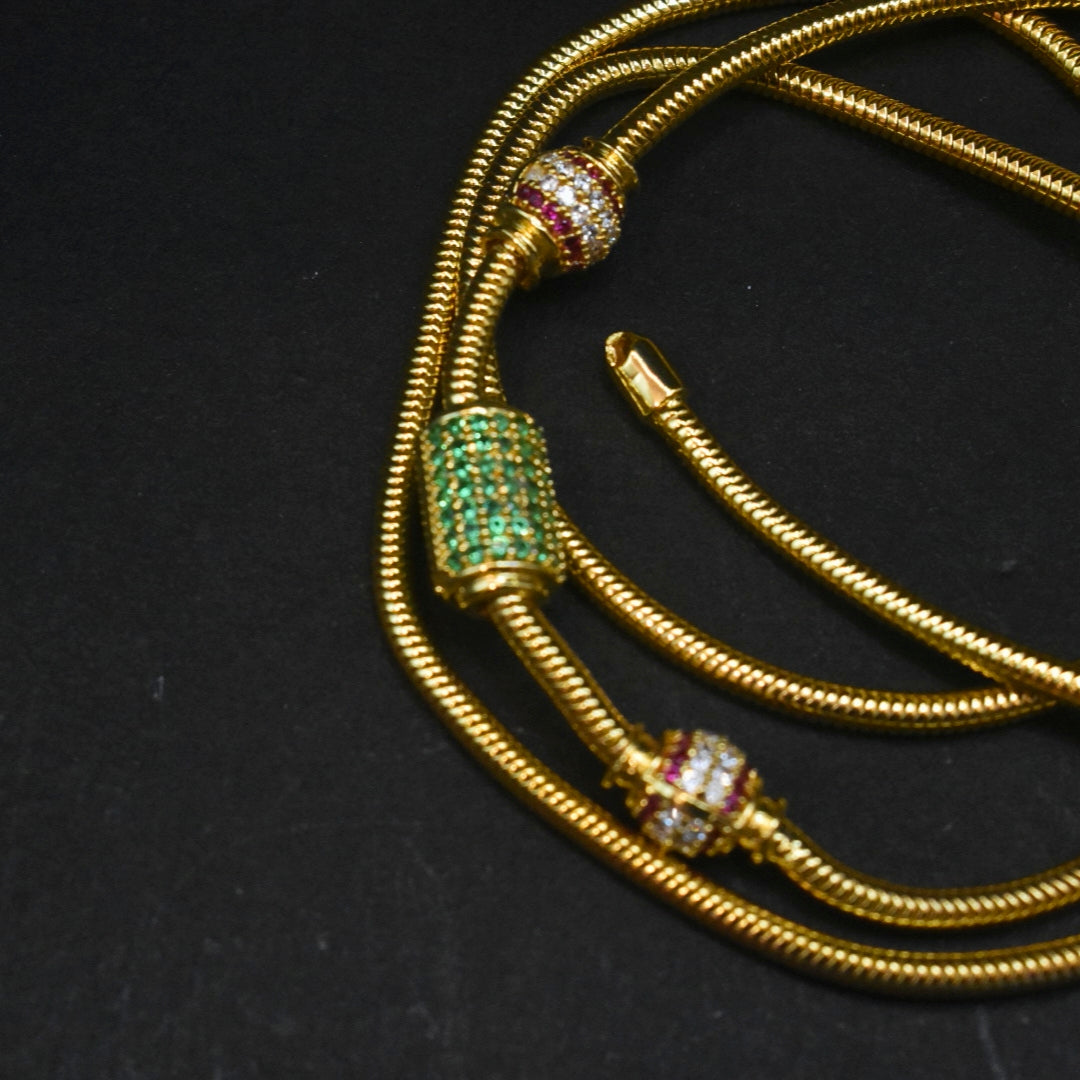 925 Sterling Silver 24K Gold Plated Thali Bottu Mangalsutra Chain with Zircon Balls - 24 Inches