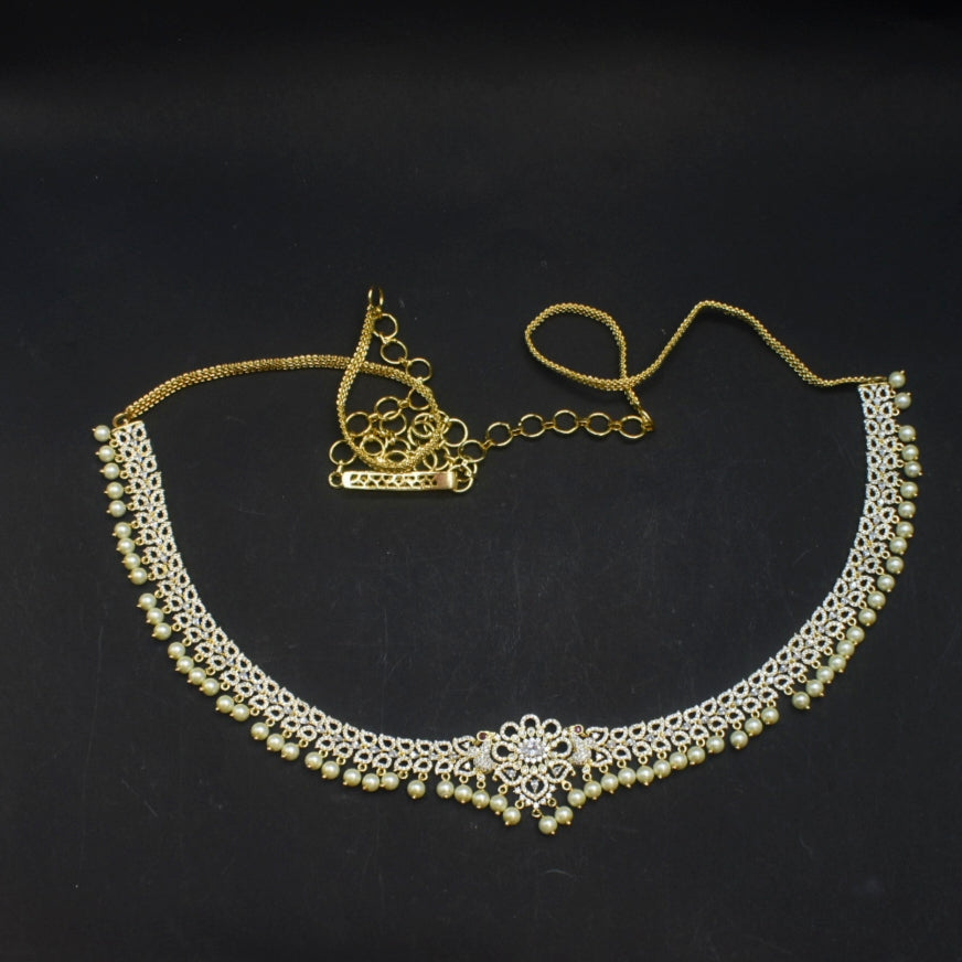 Elegant Floral Zircon 24K Gold Plate Designer Vaddanam