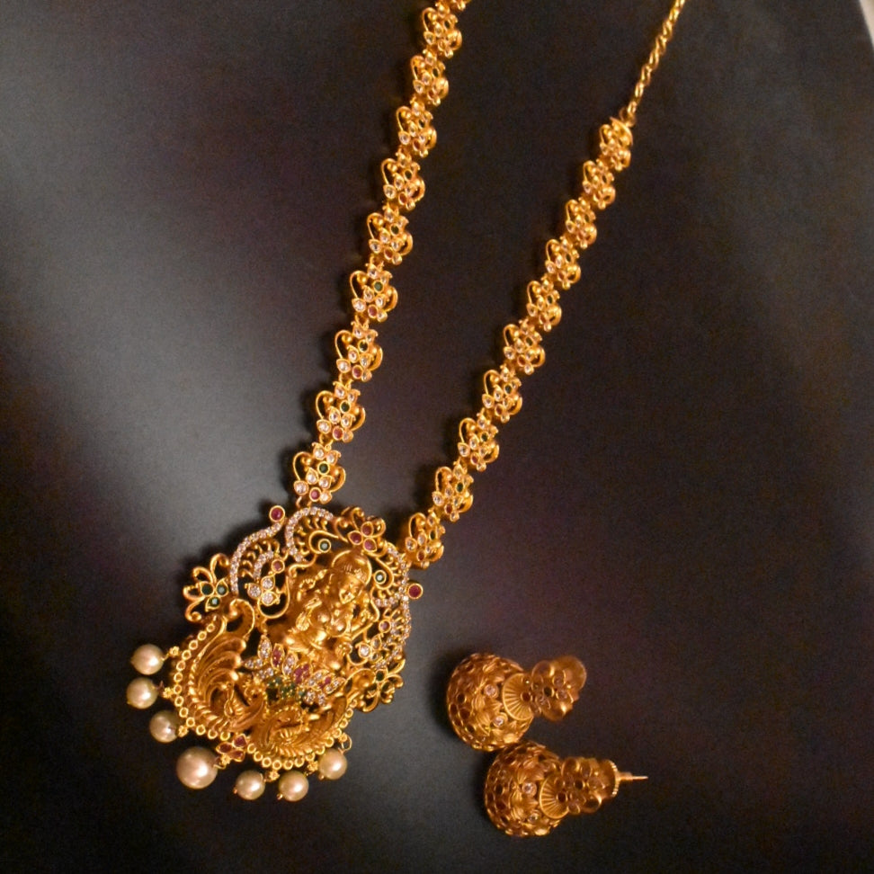 "Glow with Elegance: The Exquisite Asp Fashion Jewellery Antique Goddess Laxmi Necklace Set"