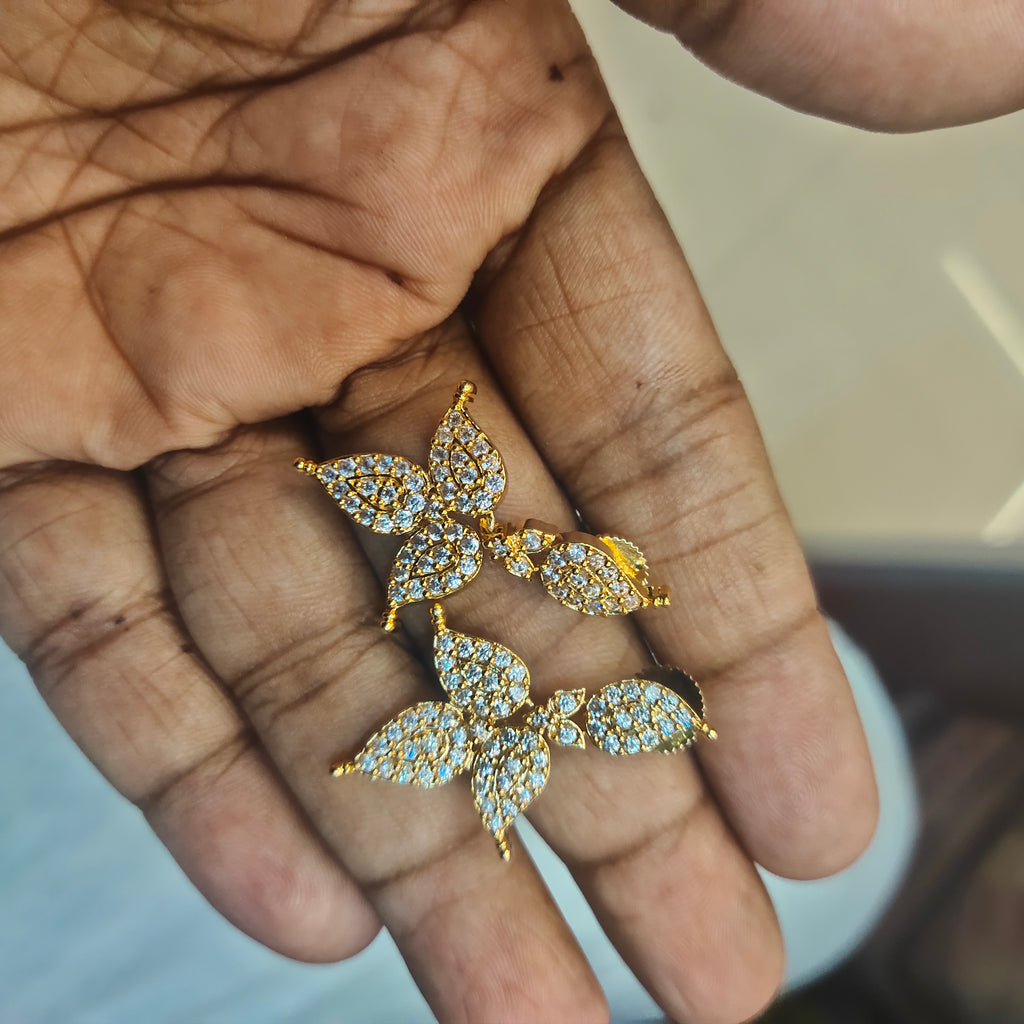 24K Gold Plated Zircon Long Necklace Set - South Indian Traditional Design