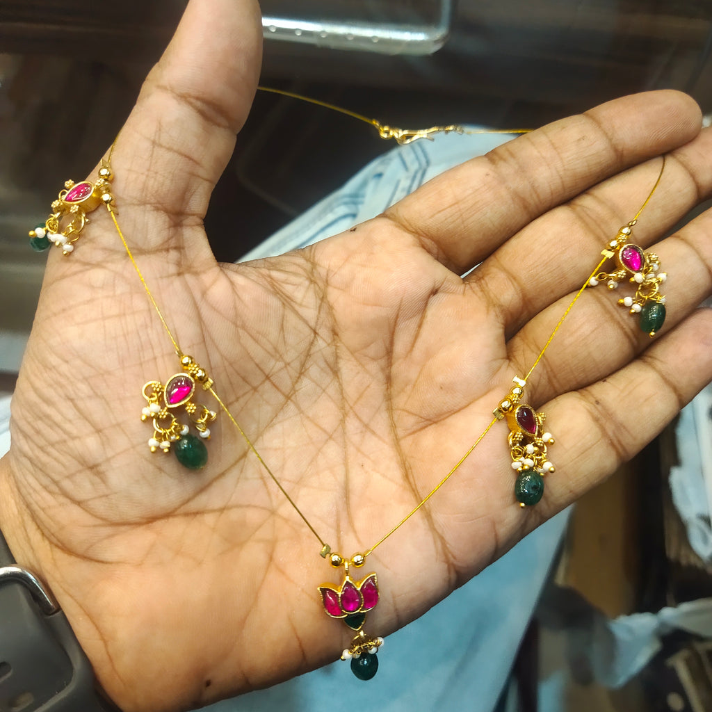 Jadau Kundan Invisible Necklace Set - 24K Gold Plated