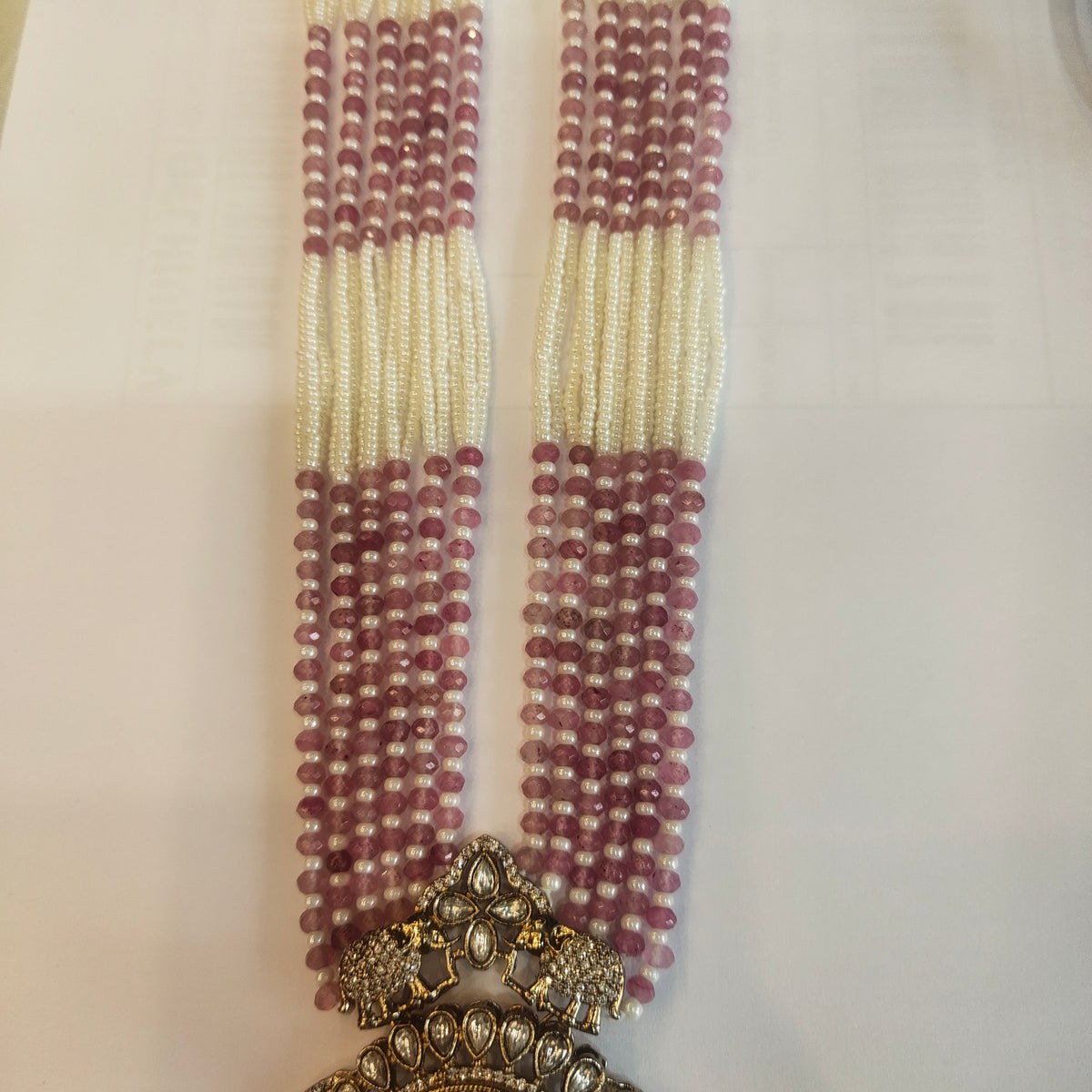Victorian Pink Zircon Beaded Necklace Set - 24 Inch Long CZ Bridal Jewelry