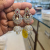 Diamond Finish CZ Chandbali Jhumka Earrings with Pearl Drop