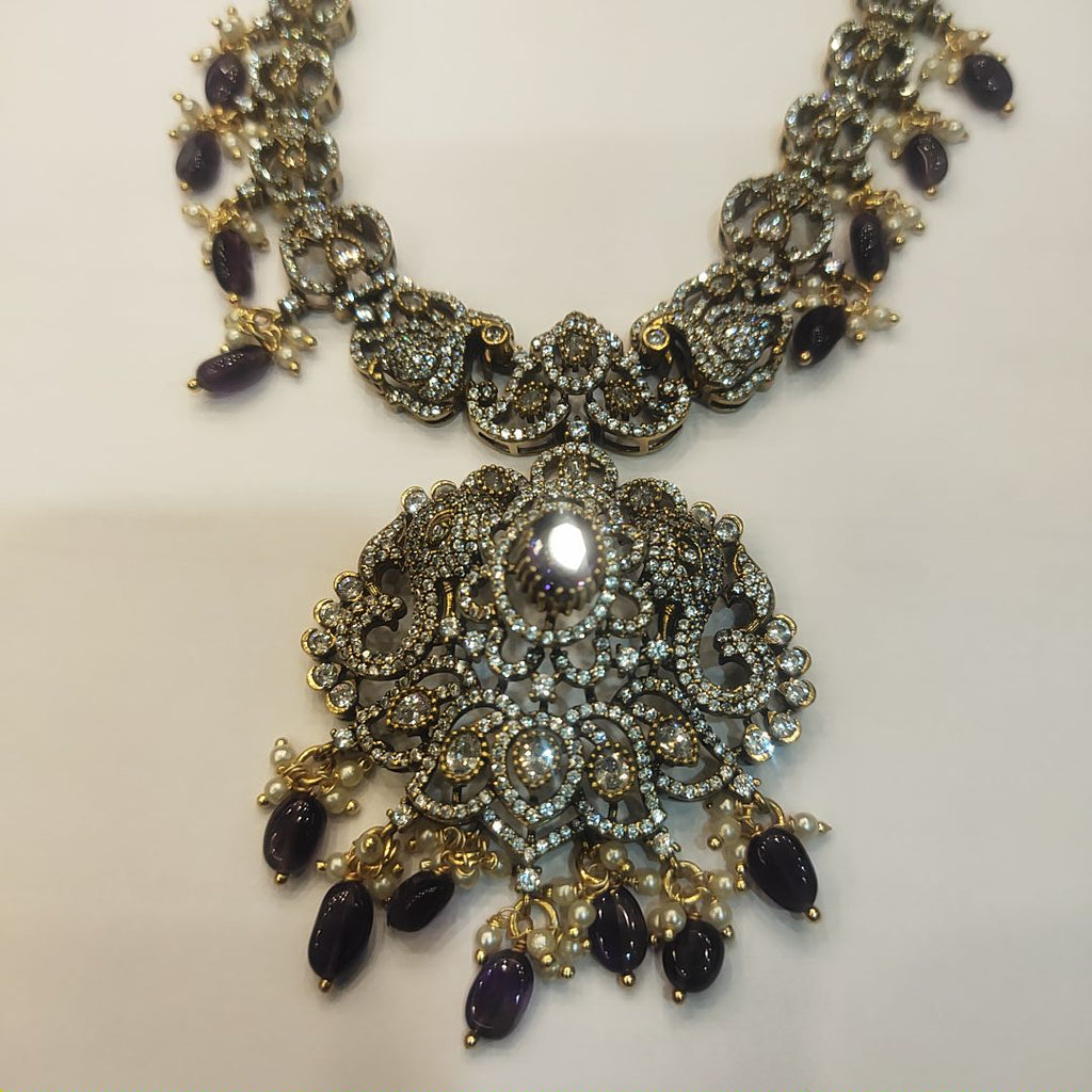 Exquisite Asp Purple Victorian Zircon Necklace Set for a Timeless Look