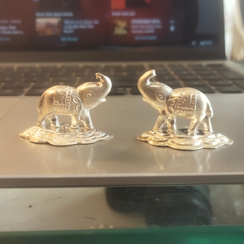 Silver Elephant Pair Figurine Set II (Trunk Up)