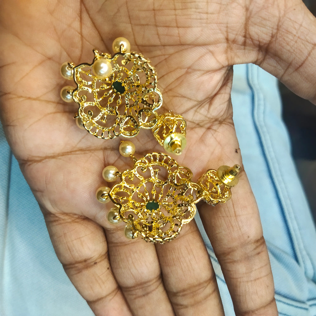 Green Zircon Long & Short Necklace Combo Set - Rhodium Gold Plated Bridal Jewelry