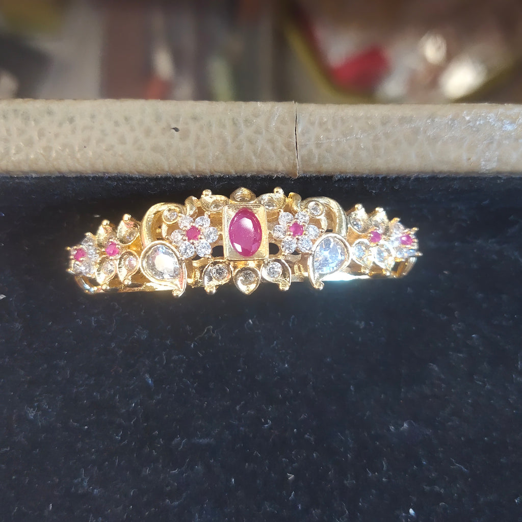 Gold Plated Ruby Centre Floral CZ Changeable Bangle Pendant 29023050489