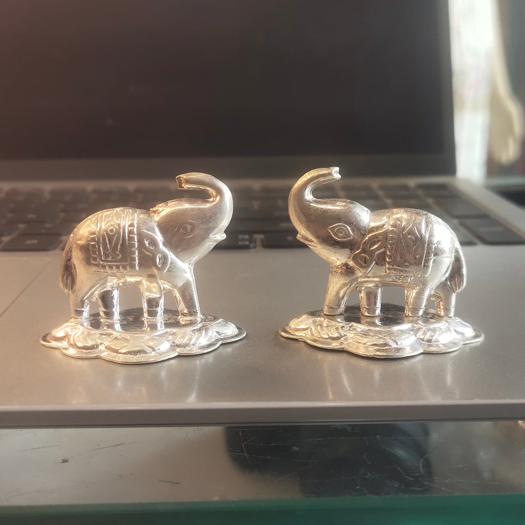 Silver Elephant Pair Figurine Set (Trunk Up)