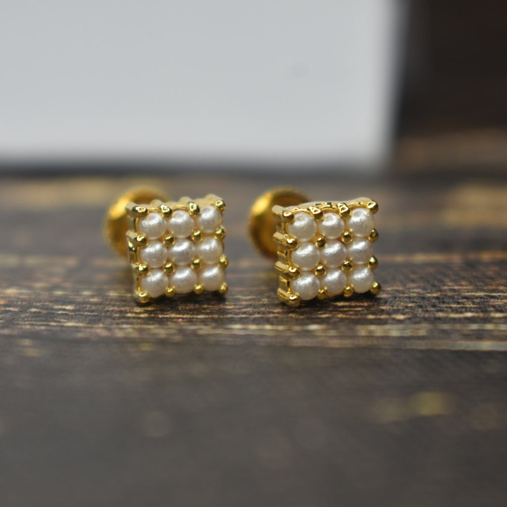 Pearl Cluster Square Stud Earrings | Gold Plated Daily Wear Jewellery