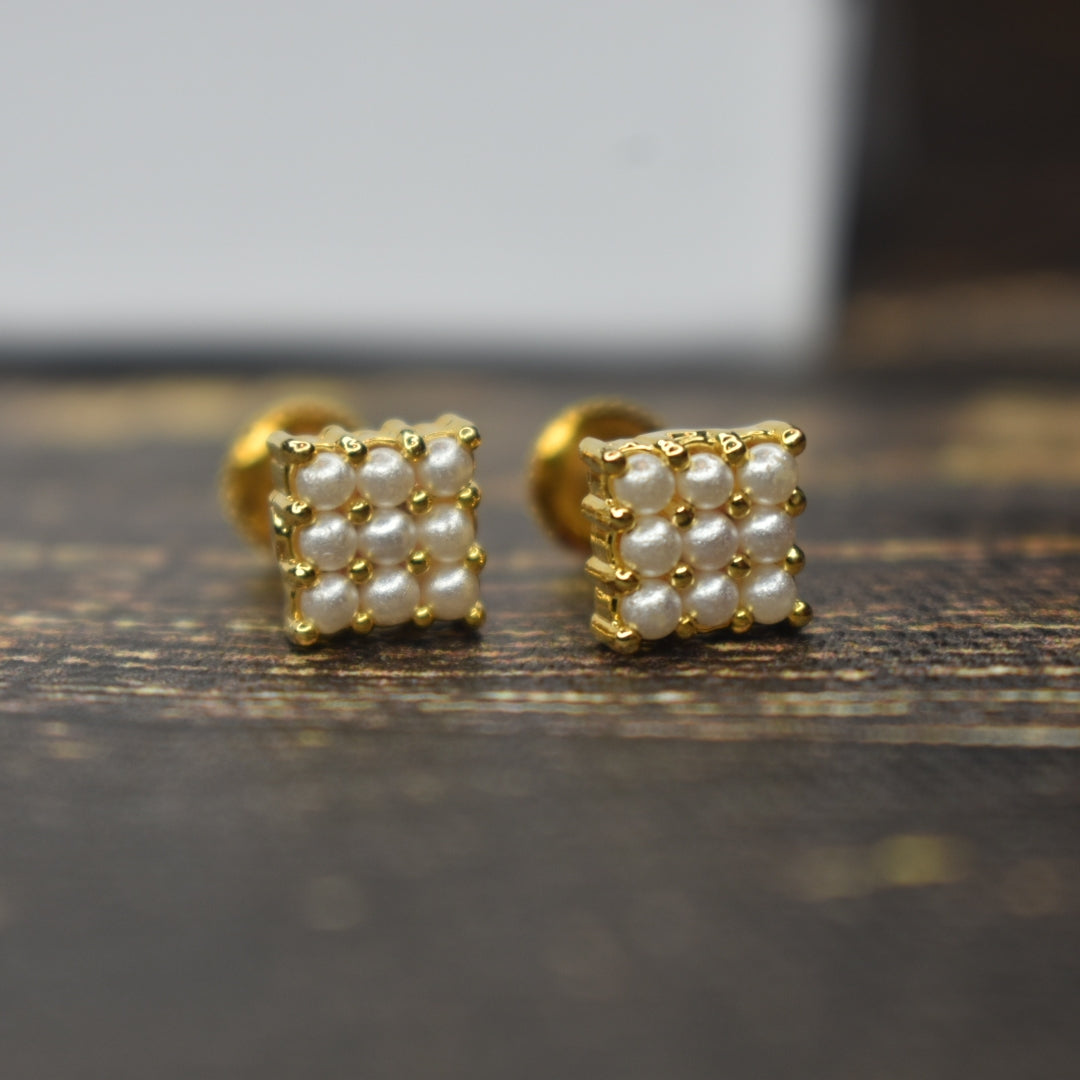 Pearl Cluster Square Stud Earrings | Gold Plated Daily Wear Jewellery