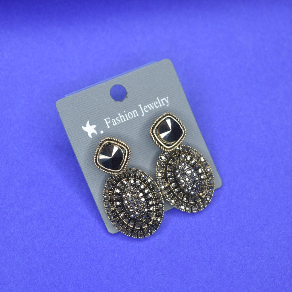 Shimmering Night Black Crystal Earrings - Office Wear