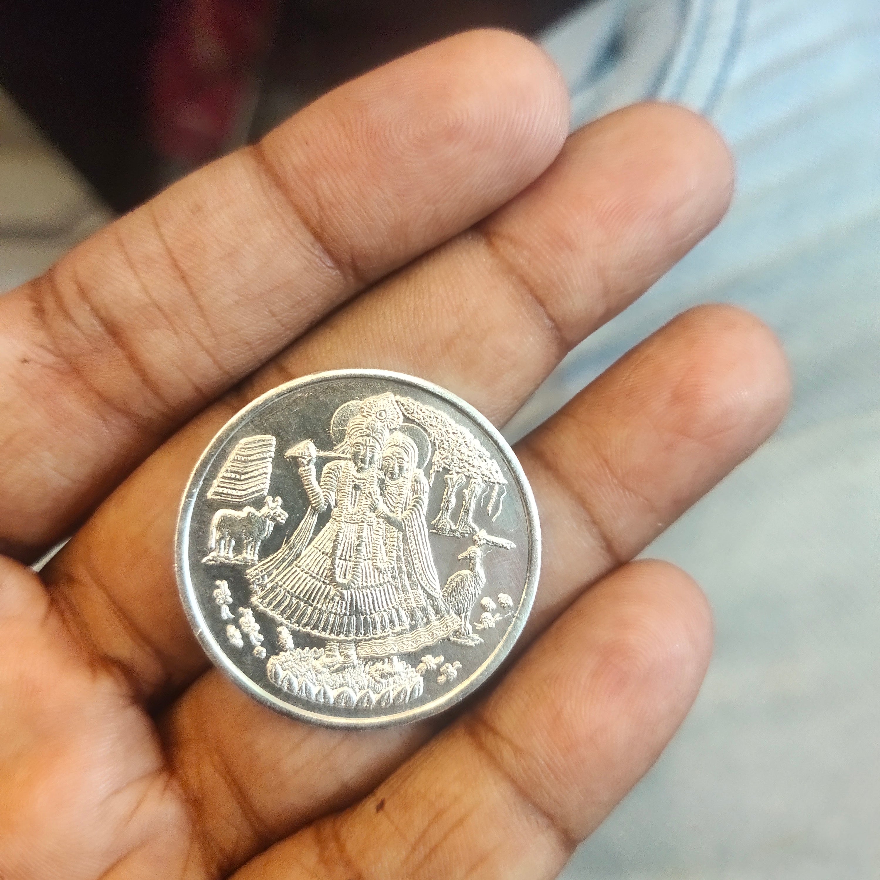 Silver Radha Krishna Coin - 8 Grams