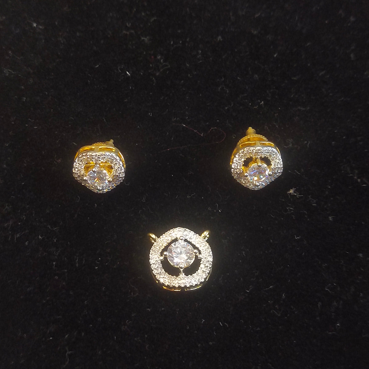 CZ Solitaire Pendant & Stud Earrings Set | Gold Plated