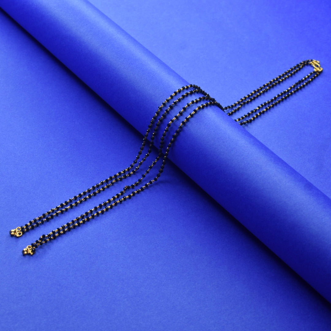 26-Inch Double Line Black Beads Mangalsutra | 24K Gold Plated Crystal Chain