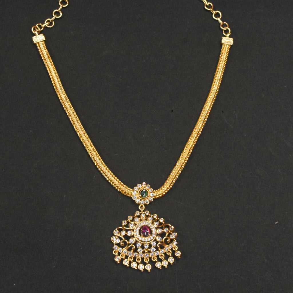 24K Gold Plated Zircon Naan Pathkam Necklace - Traditional Indian Jewellery