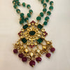 Asp Silver Jadau Kundan Pendant With Emeralds Beaded Necklace