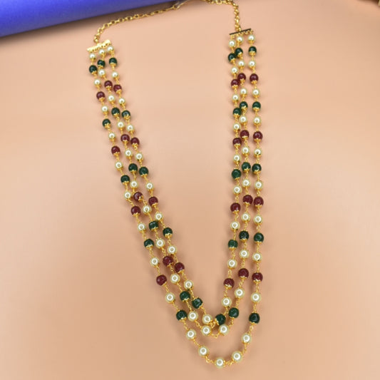 "Luxe Elegance: Three Layers of Pearls and Precious Gemstones in Asp Fashion's Exquisite Necklace"