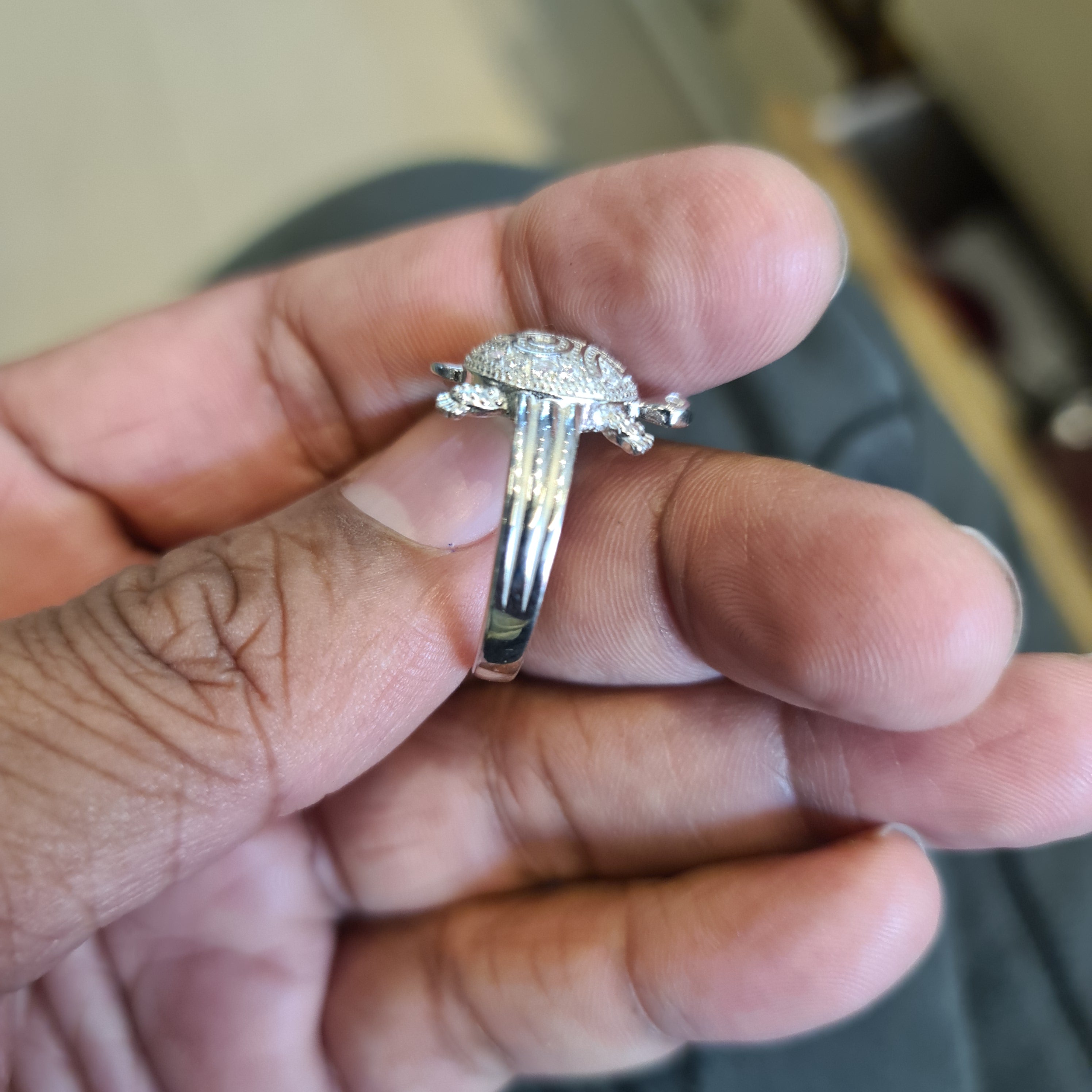 92.5 Sterling Silver Om Tortoise Ring for Men - Divine Protection & Wisdom