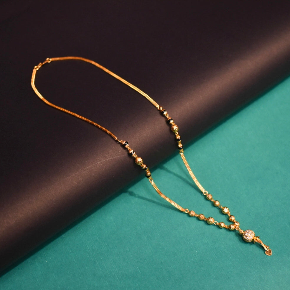 ASP 24k Gold Plated 18 Inches Simple black bead mangalsutra for office wear