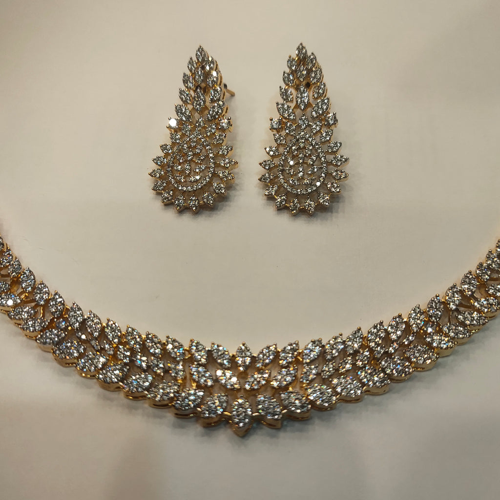ASP Rhodium Gold CZ Necklace & Earrings Set