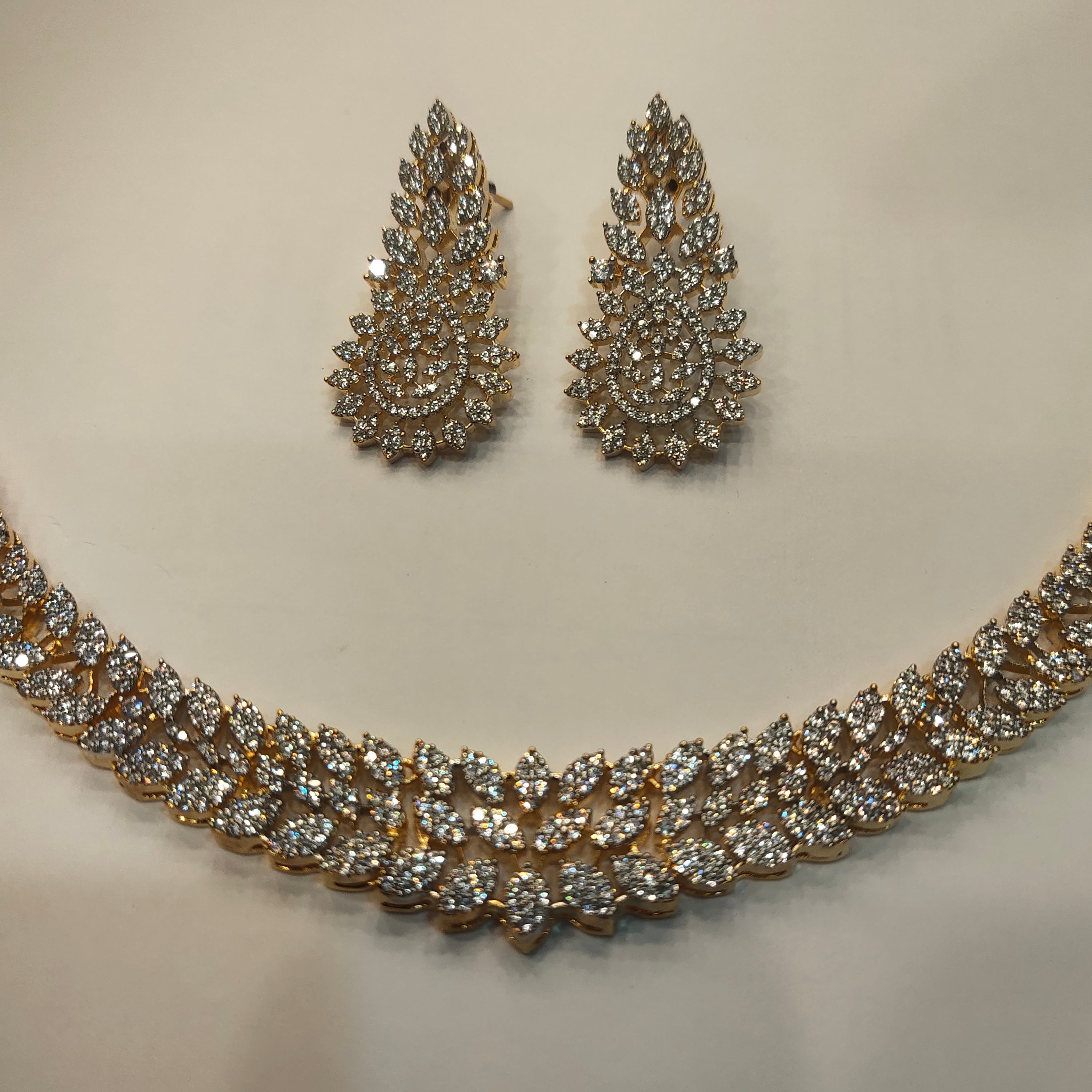 ASP Rhodium Gold CZ Necklace & Earrings Set