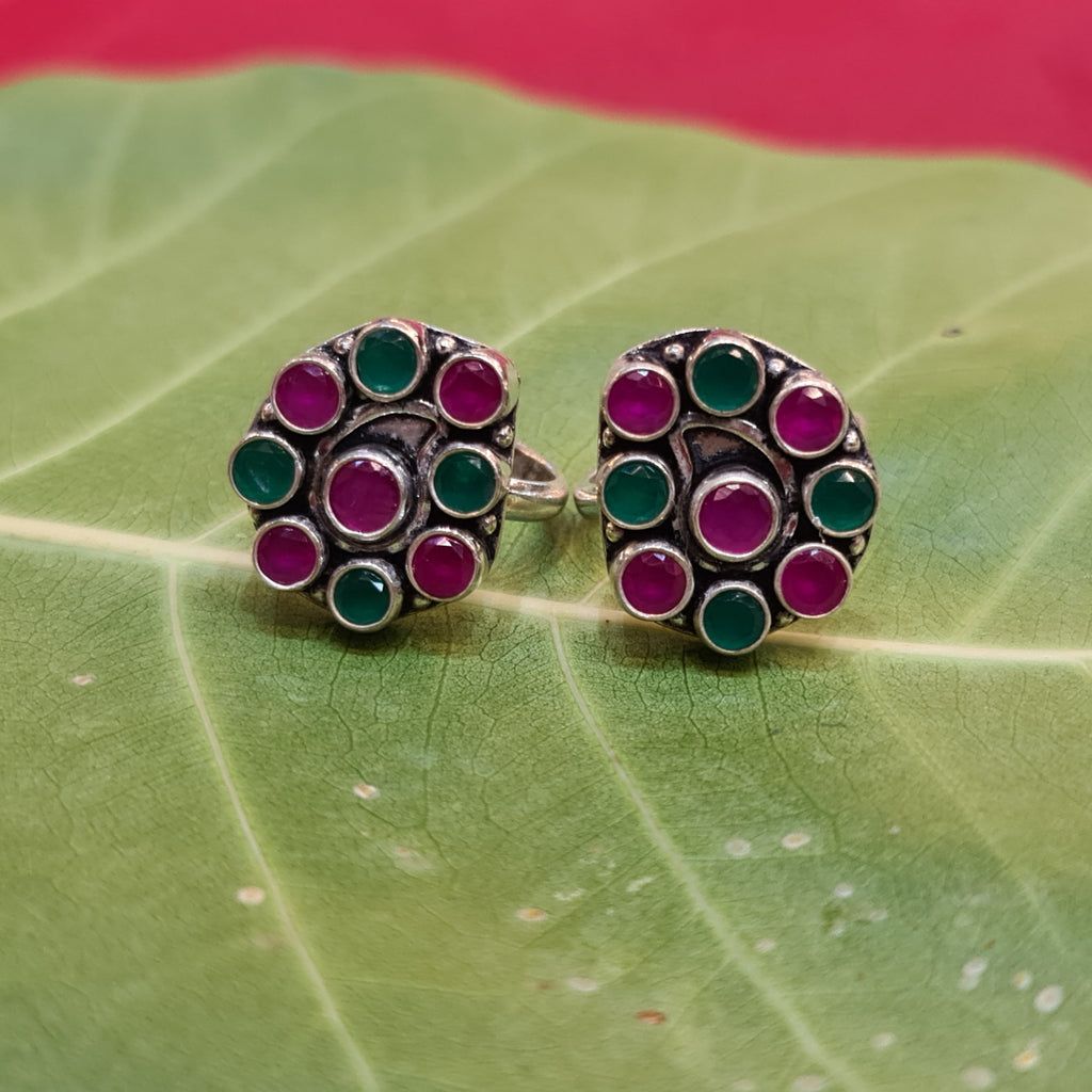 925 Sterling Silver Ruby Emerald Toe Rings - Grand Gemstone Bichiya 12.2g