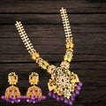 Designer CZ Middle Haram - 24K Gold Peacock Design Wedding Necklace Set