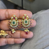 Gold Plated CZ Chandbali Studs | Emerald & Ruby | Stone Drop | Screw Back