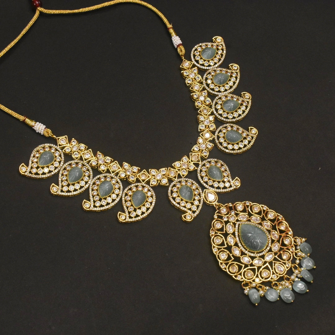 Pastel Green Kundan Mango Necklace - Traditional Indian Jewelry Set