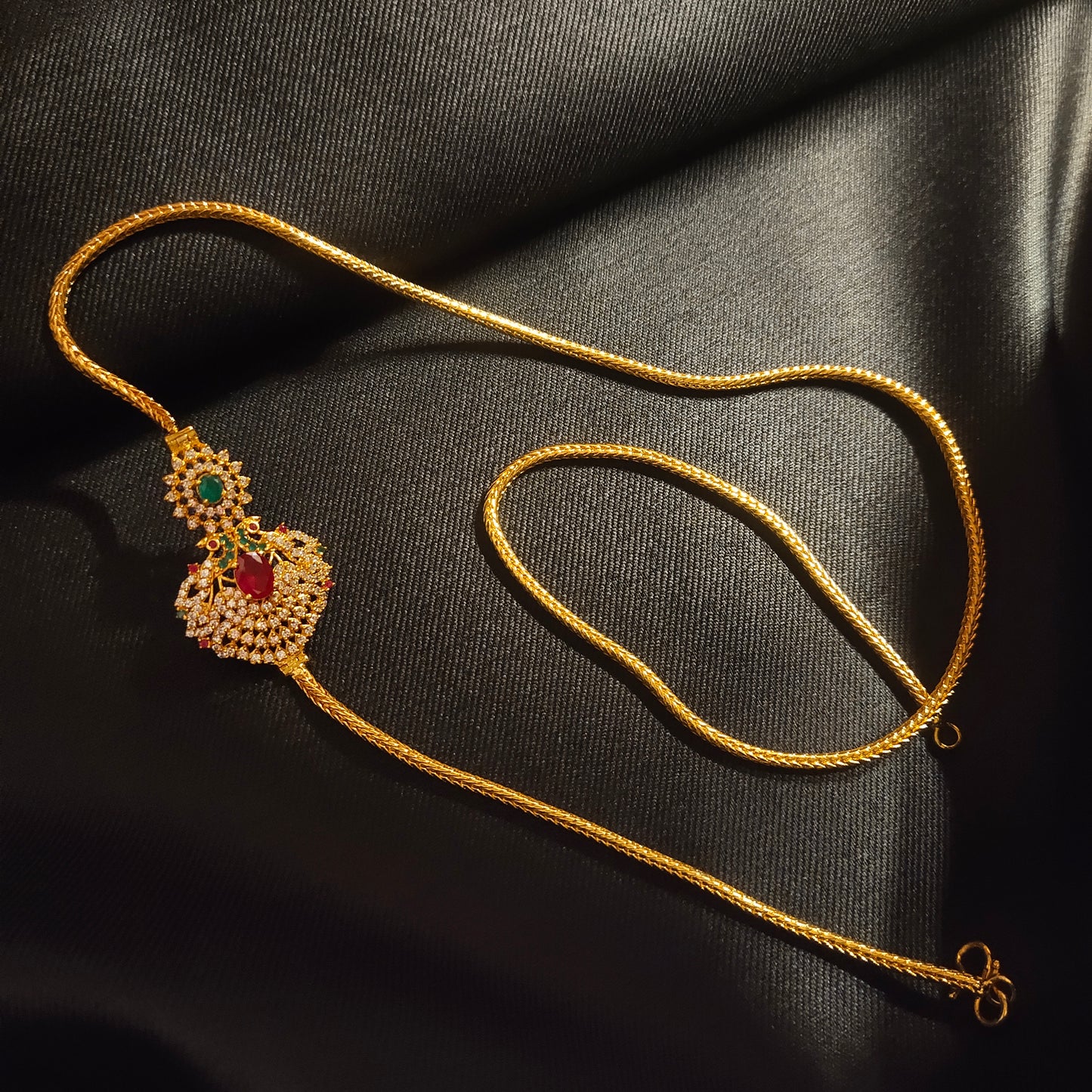 "Dazzle in Elegance: The Exquisite 24K Gold Plated CZ Mugappu Chain by ASP Fashion Jewellery"