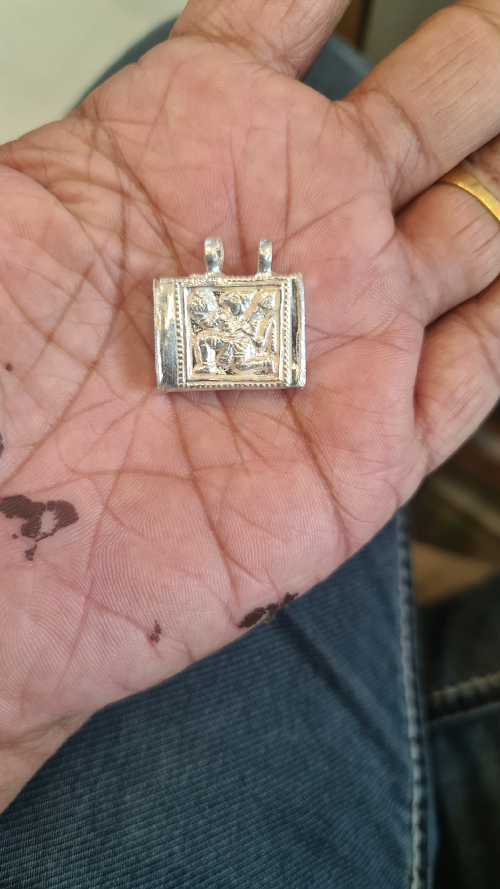 Pure Silver Hanuman Amulet Prayer Box - Square Tabij with Hanuman Idol