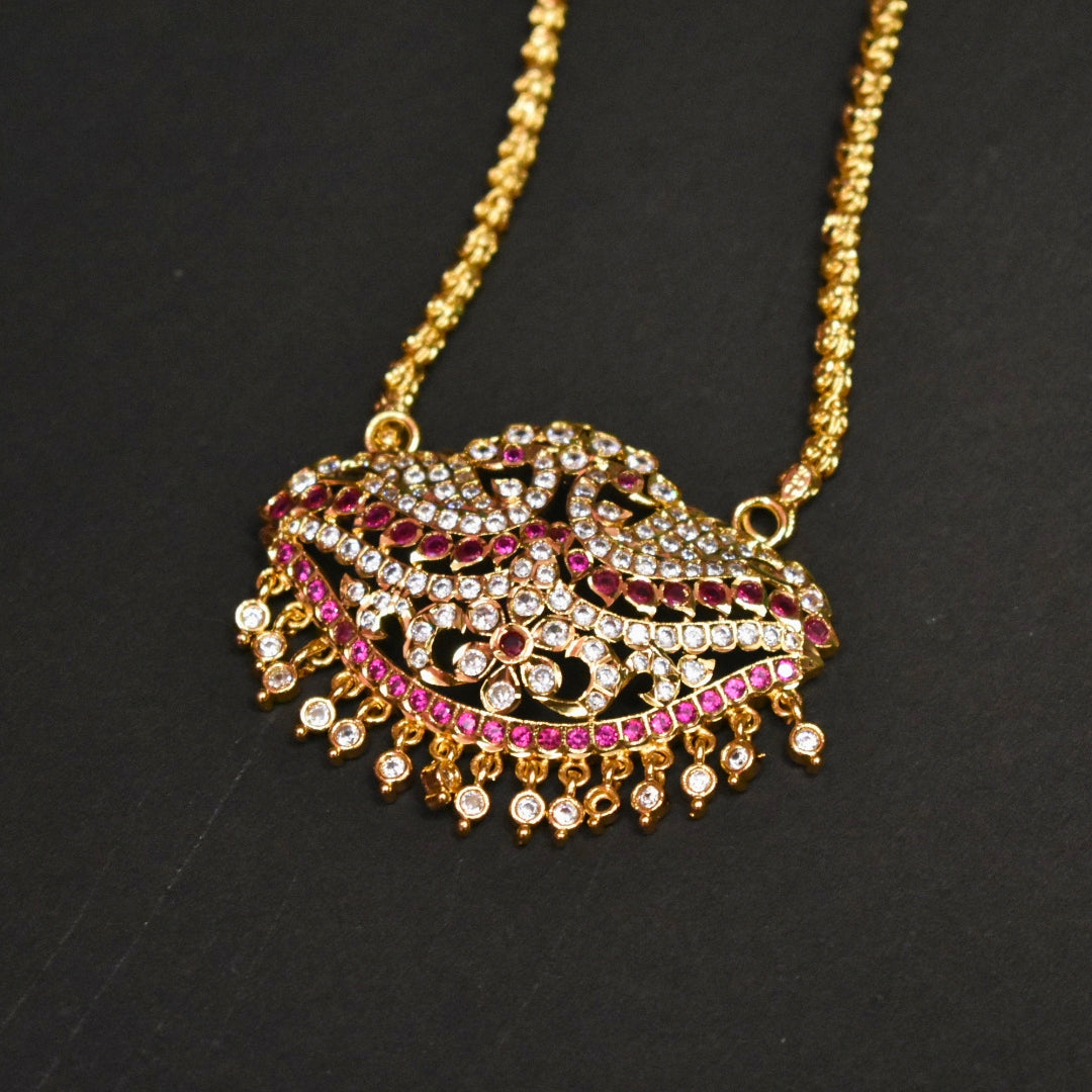 Panchaloha CZ Pendant with 24-Inch Chandramukhi Chain | Traditional Jewelry