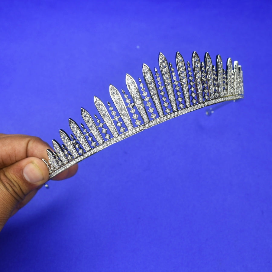 American Diamond Royal Tiara - Premium Bridal Crown for Queens