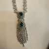 Rhodium Plated Green Emerald Zircon Necklace Set - Western Style