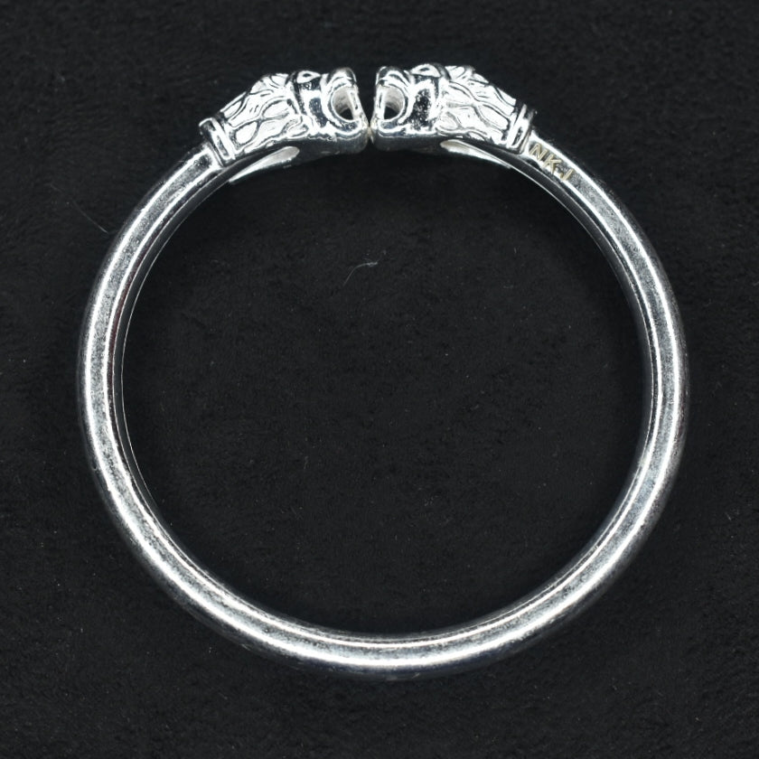 Silver Lion Face Kada Bracelet for Men - Traditional Punjabi Jewelry