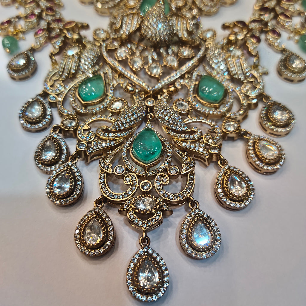 Asp Victorian Green Kundan Double-Layered Necklace