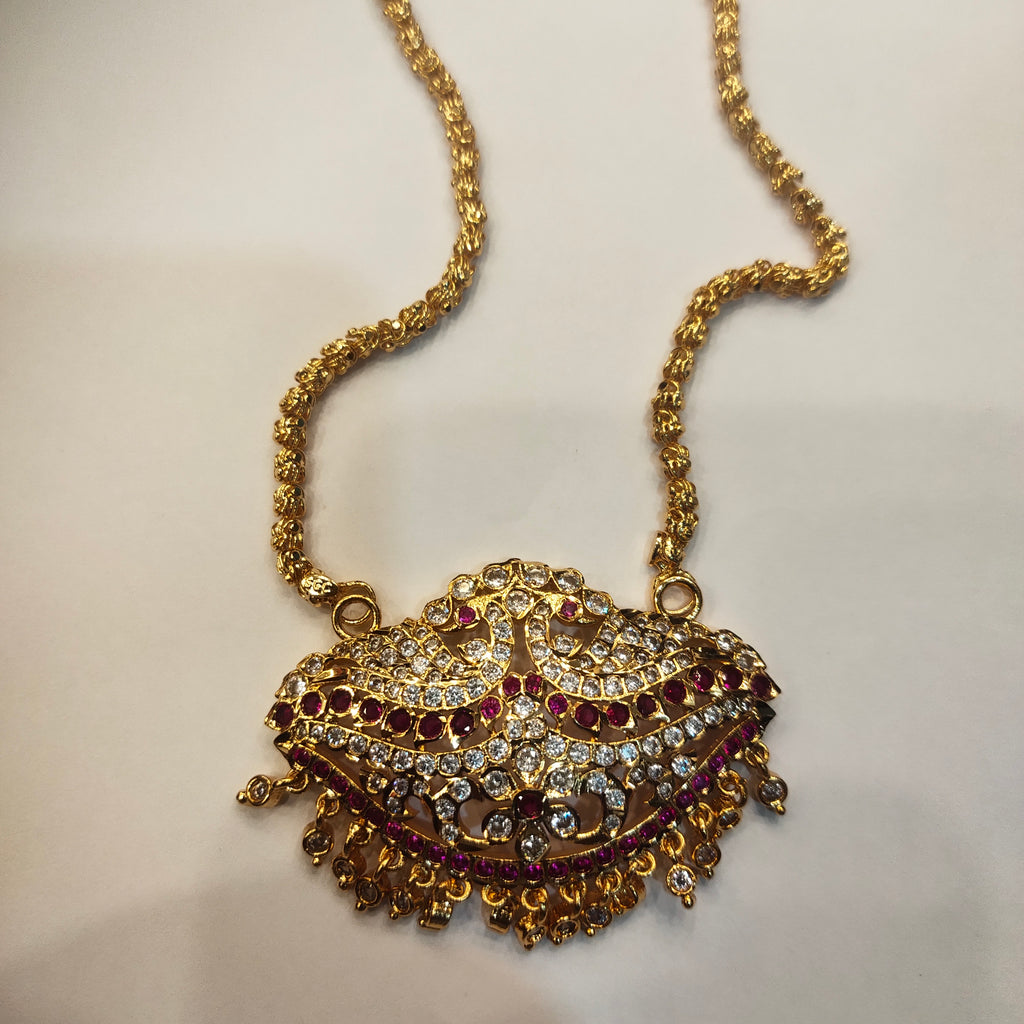 Panchaloha CZ Pendant with 24-Inch Chandramukhi Chain | Traditional Jewelry