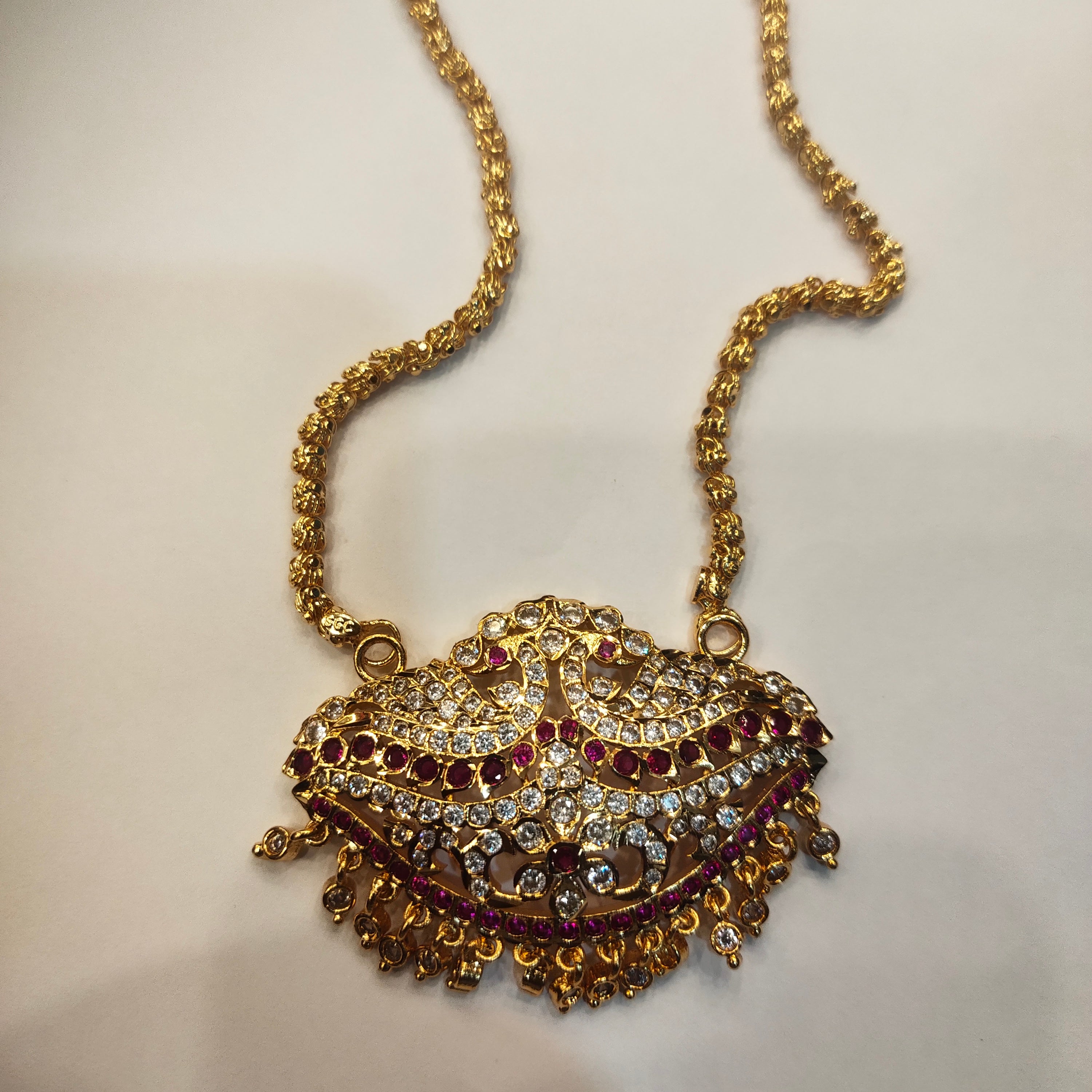 Panchaloha CZ Pendant with 24-Inch Chandramukhi Chain | Traditional Jewelry