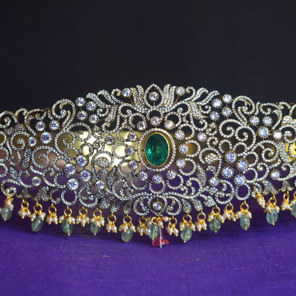 Victorian CZ Bridal Vaddanam - Premium Kundan Waist Belt with Pearls