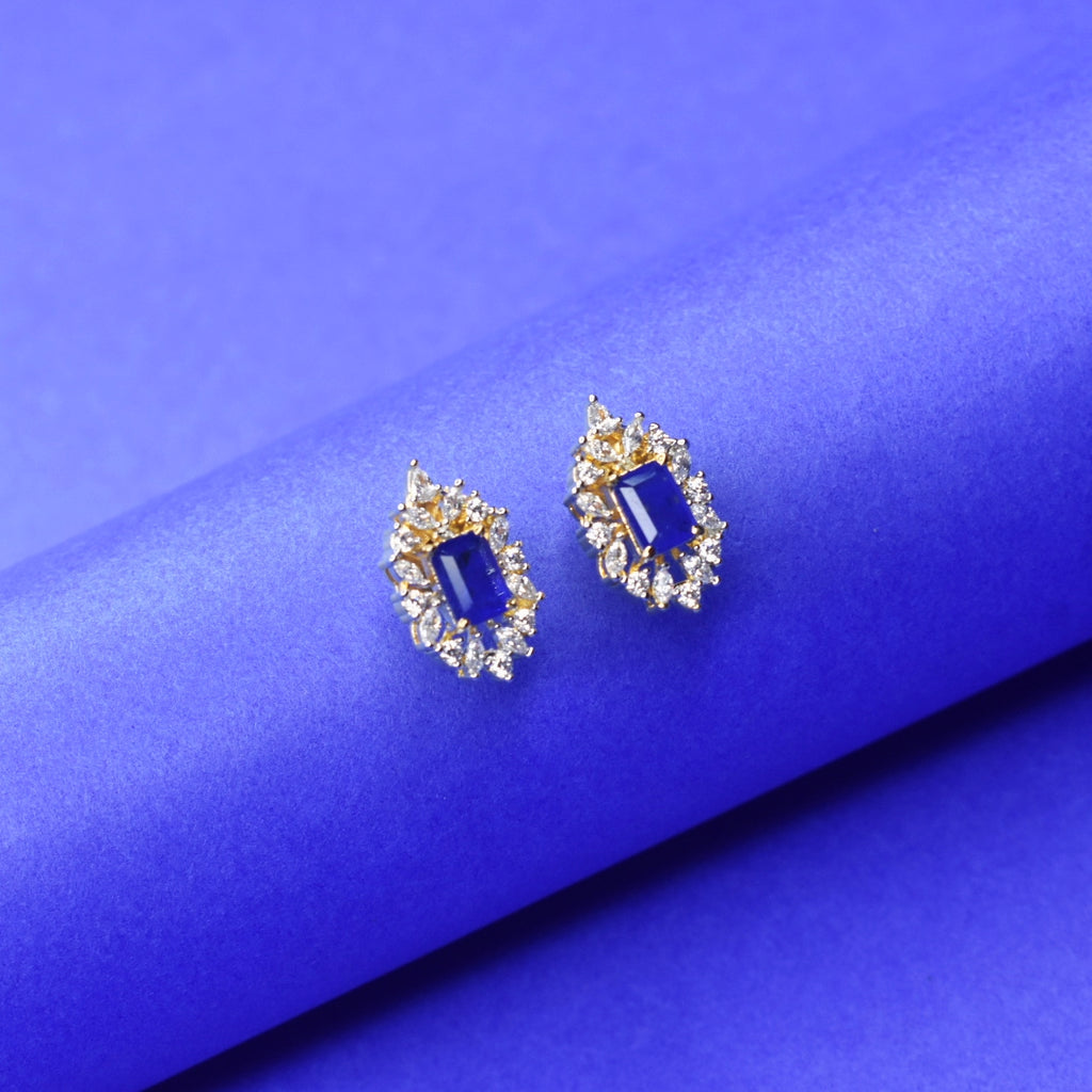 American Diamond Stud Earrings - 24K Gold Plated Office Wear