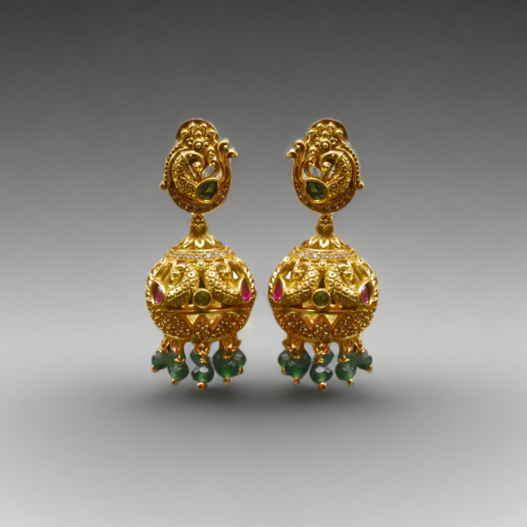 Antique Zircon Peacock Jhumka Earrings