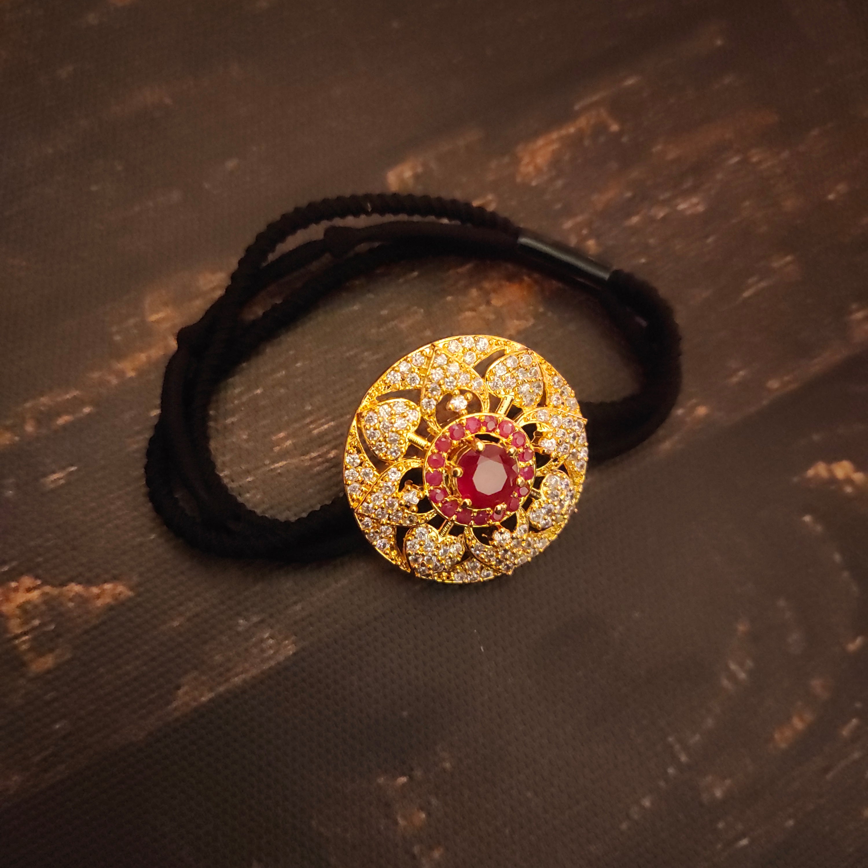 Zircon CZ Ruby Emerald Hair Band - 24K Gold Plated Bridal Hair Accessory for Women