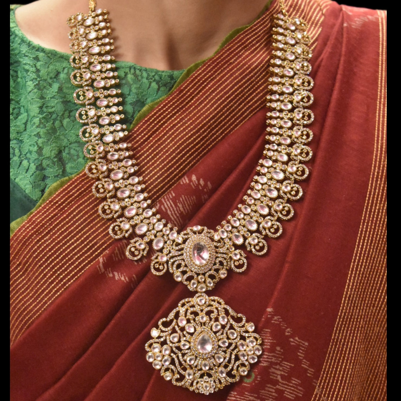 "Radiant Elegance: The Asp Fashion Kundan Long Necklace Set"