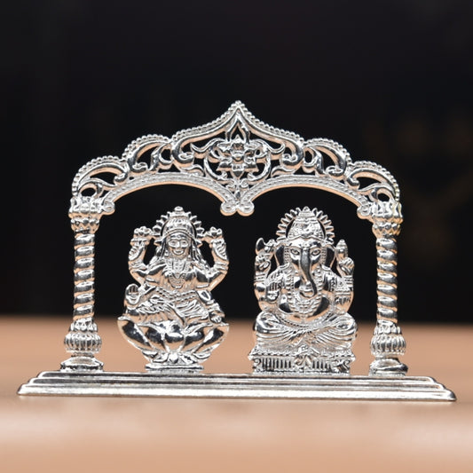 "Shine Bright: The Stunning Silver Lakshmi & Ganesha Idol for Prosperity and Blessings"