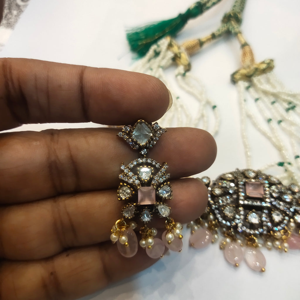 Asp Victorian Diamond Beaded Choker Necklace Set